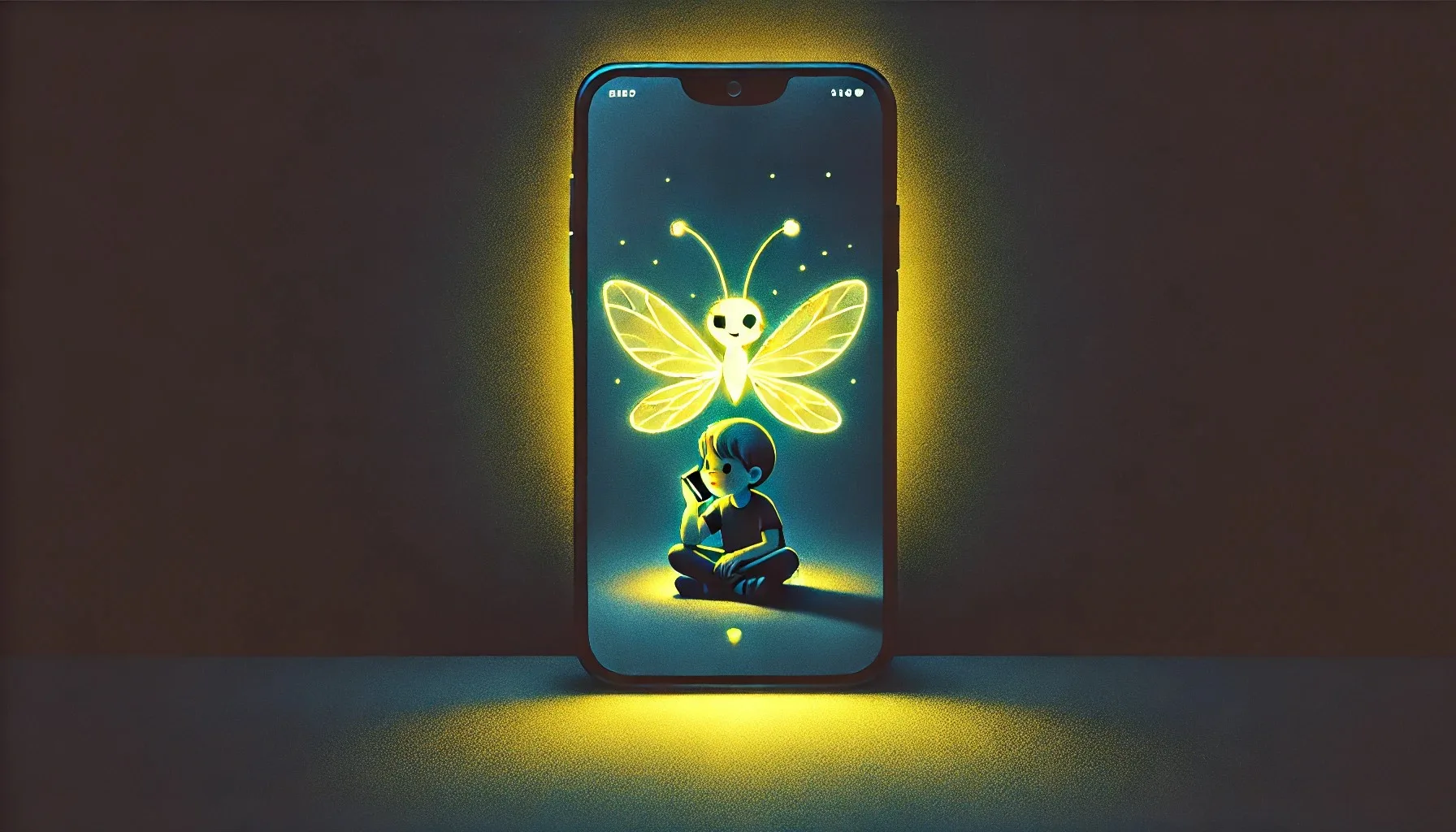 a well-sibling sitting in the dark talking to a firefly on a screen